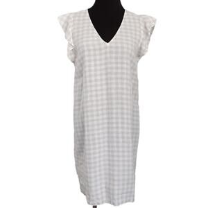 Cynthia Rowley 100% Linen Gingham Sheath Dress Ruffle Sleeve Womens S Lagenlook